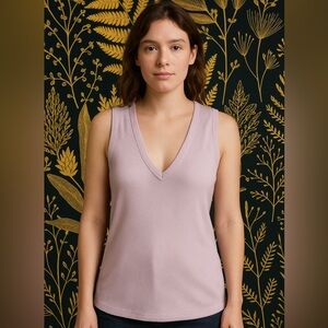 👚🌺 Free People We The Free Ribbed V-Neck Tank Blush Lilac M/L Fit (Tag XL) NWT